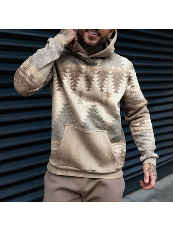 Vintage Men's Casual Western Ethnic Geometric Print Hooded Sweatshirt - Cominbuy.com 