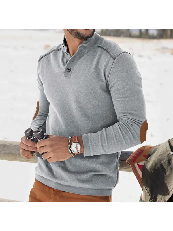 Men's Casual Solid Color Basic Henley Collar Slim Sweatshirt - Localziv.com 