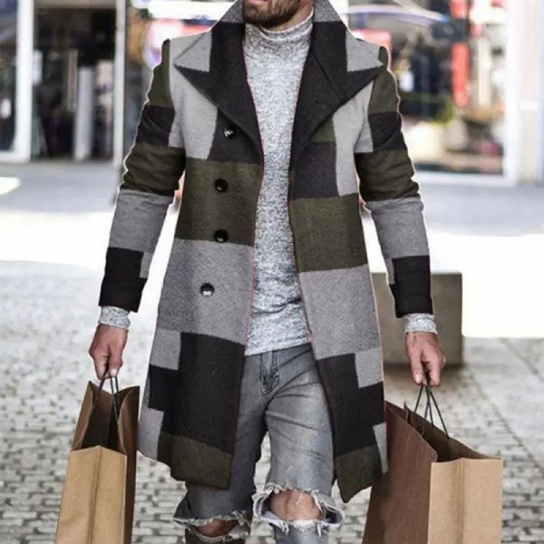 Men's Fashion Vintage Plaid Trench Coat Mid Length Jacket - Mobivivi.com 