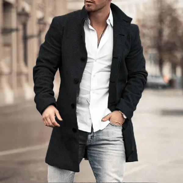 Men's Fashion Loose Jacket Mid Length Wool Coat - Dozenlive.com 