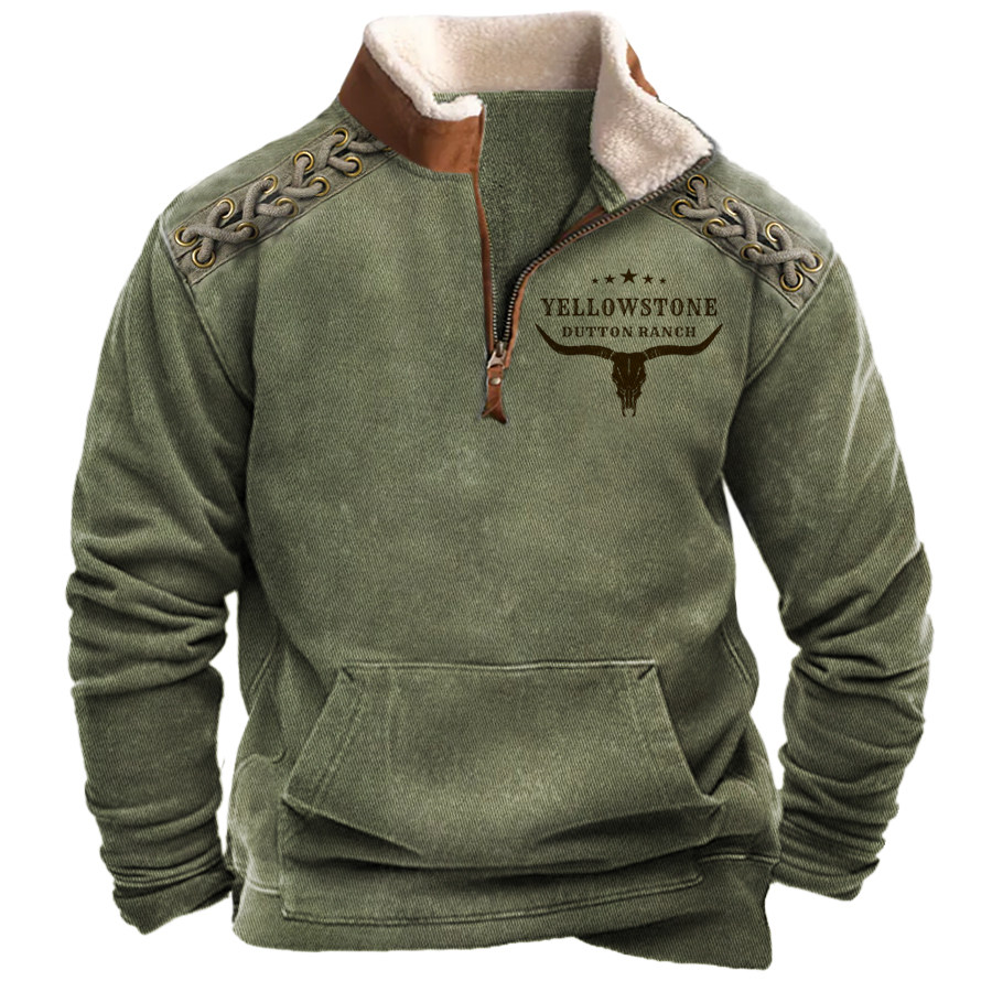 

Men's Vintage Western Yellowstone Zipper Stand Collar Sweatshirt