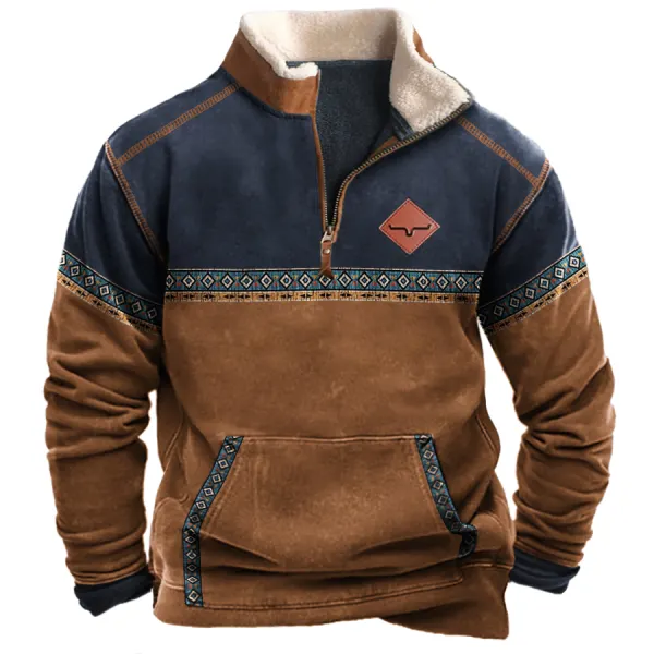 Men's Vintage Western Yellowstone Colorblock Zipper Stand Collar Sweatshirt Only $43.89 - Wayrates.com 