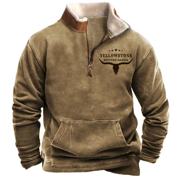 Men's Vintage Western Yellowstone Zipper Stand Collar Sweatshirt Only $40.89 - Wayrates.com 
