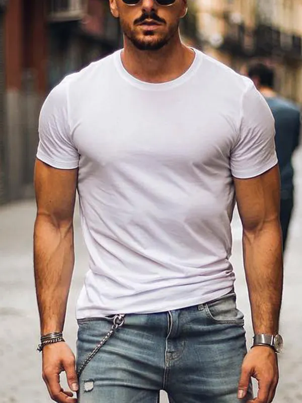 Men's Casual Basics Breathable Crew Neck Cotton Short Sleeve T-Shirt - Sunshinenice.com 