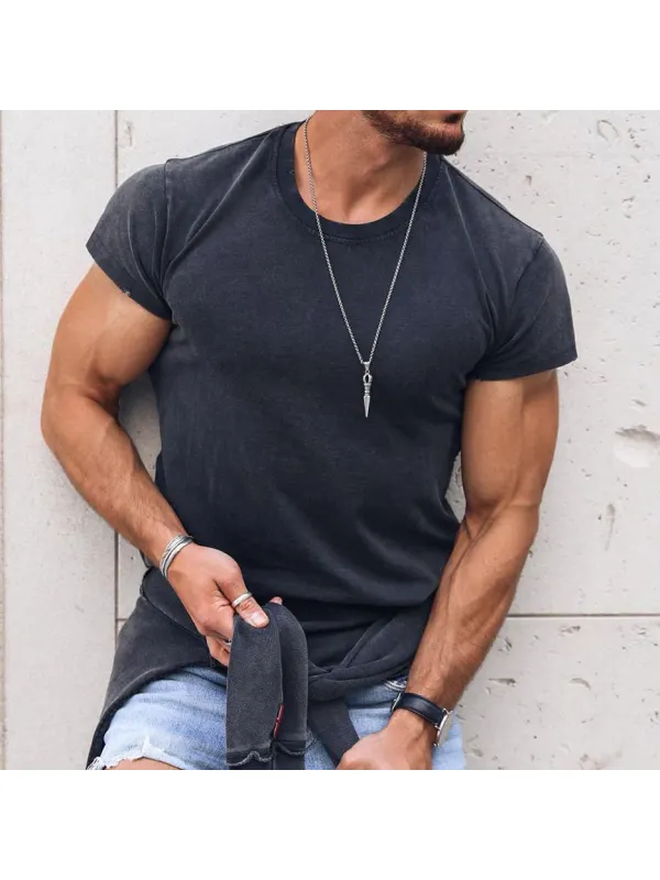 Men's Casual Basics Round Neck Cotton Short Sleeve T-Shirt - Realyiyi.com 