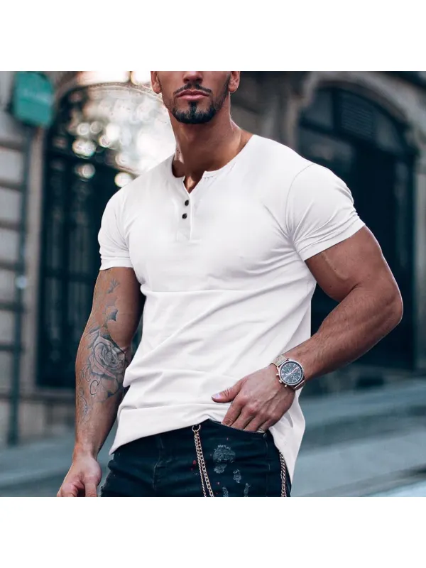 Men's Casual Basic V-Neck Cotton Short Sleeve T-Shirt - Anrider.com 