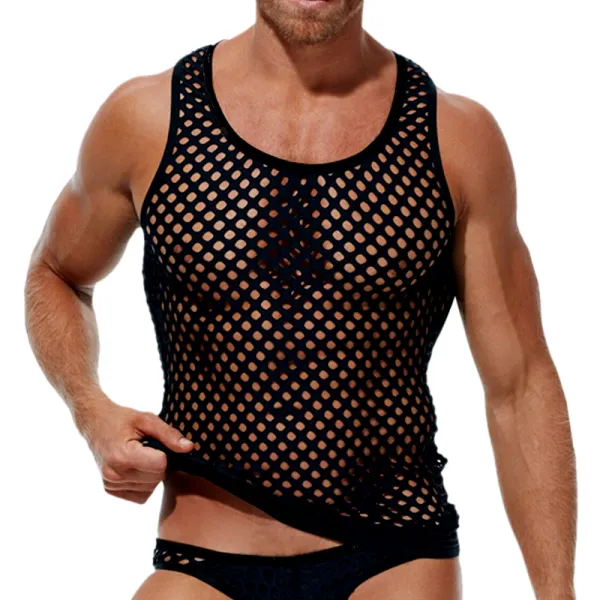 Soft Breathable See-Through Mesh Sexy Round Neck Men's Sleeveless Vest - Ootdyouth.com 