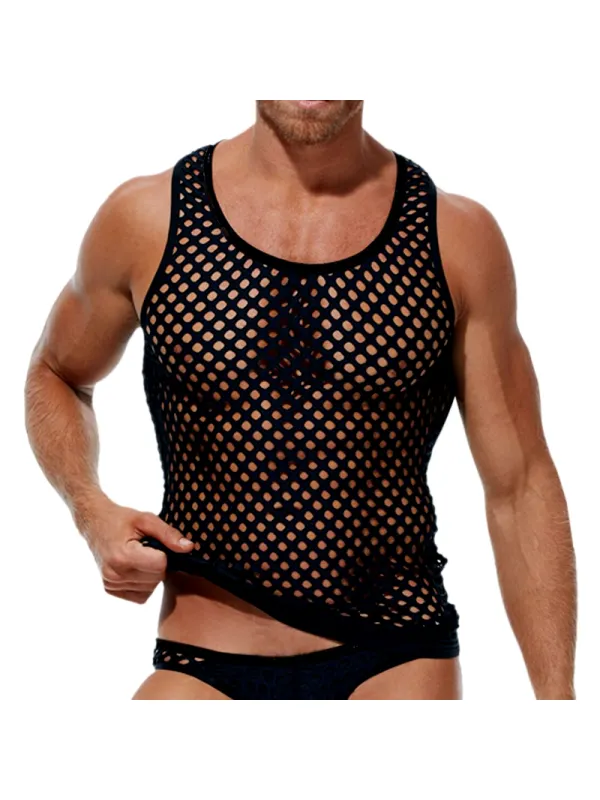 Soft Breathable See-Through Mesh Sexy Round Neck Men's Sleeveless Vest - Machoup.com 