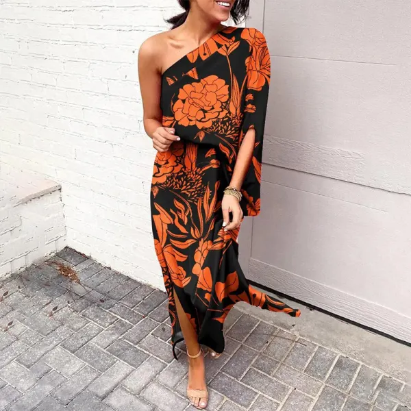 Ladies Print Drop Shoulder Short Sleeve Loose Slit Dress - Honeylop.chimpone.com 