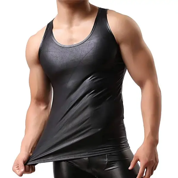 Men's Sexy Soft Patent Leather Tank Top - Fineyoyo.com 