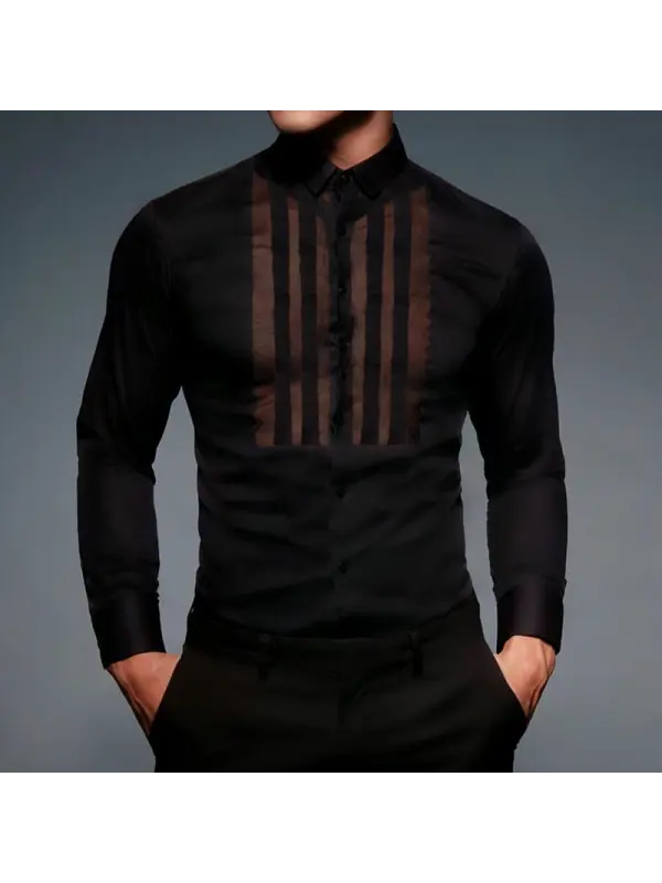 Men's Elegant And Sexy Striped Patchwork Shirt - Ootdmw.com 