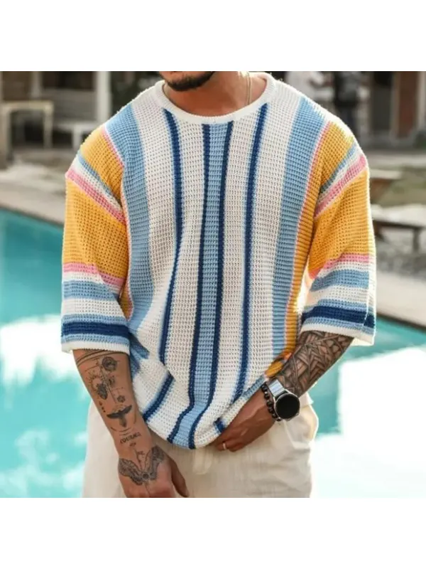 Striped Panel Stylish Knit Sweater - Cominbuy.com 