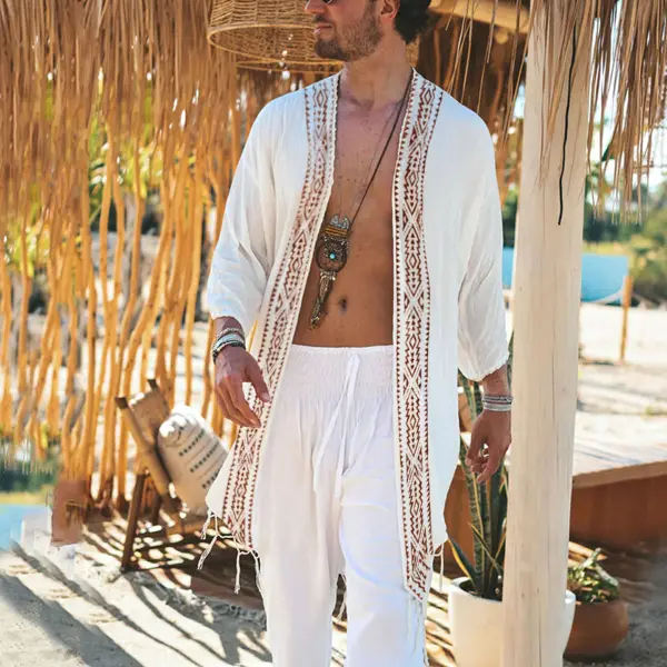 Men's Tribe Linen Holiday Cardigan - Keymimi.com 