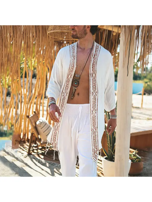 Men's Tribe Linen Holiday Cardigan - Ootdmw.com 