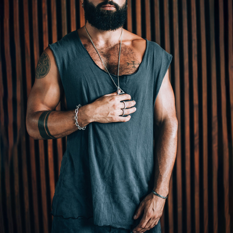 

Men's Holiday Tropical Tribal Style Cotton Casual Tank Top Irregular Cut Comfortable Breathable Top Oversized