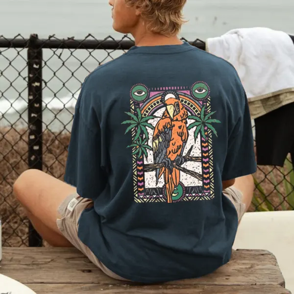 Mens Retro Parrot Printed Summer Surf Tee - Wayrates.com 