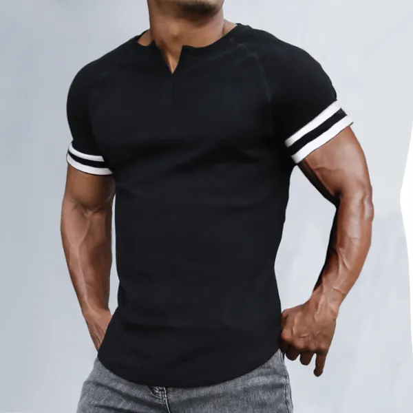 Men's Casual Slim V-neck Short-sleeved T-shirt Fitness Running Sports Tee - Menilyshop.com 