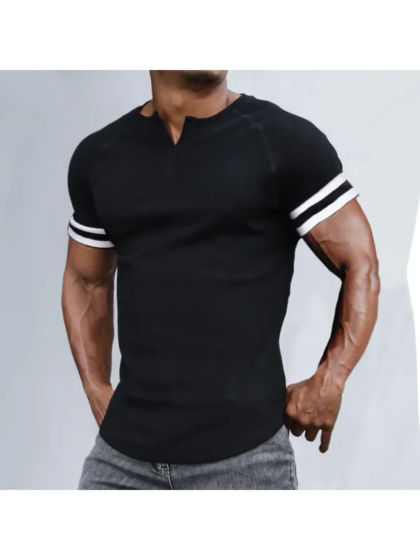 Men's Casual Slim V-neck Short-sleeved T-shirt Fitness Running Sports Tee - Localziv.com 