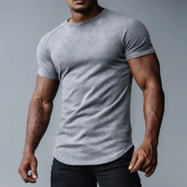Men's Casual Slim Solid Color T-Shirt Fitness Running Sports Short Sleeve Tee - Spiretime.com 