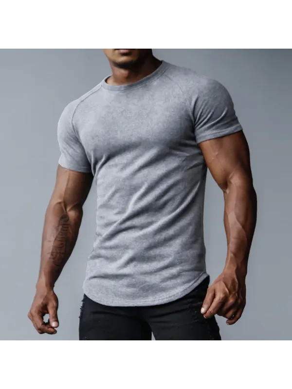 Men's Casual Slim Solid Color T-Shirt Fitness Running Sports Short Sleeve Tee - Anrider.com 