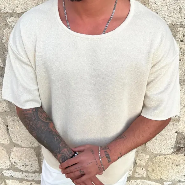 Knitted Wool 3/4 Sleeve Solid T-Shirt - Ootdcowboys.com 