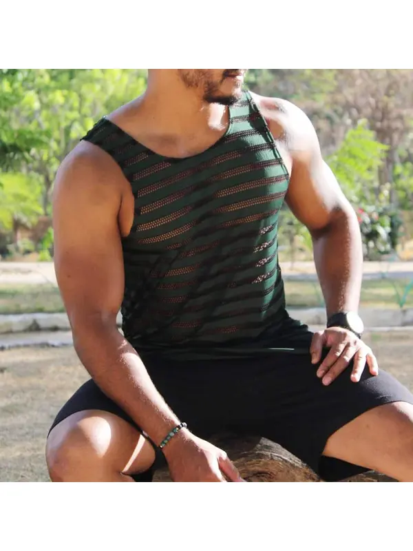 Sexy Men's Mesh Striped Tank Top - Viewbena.com 