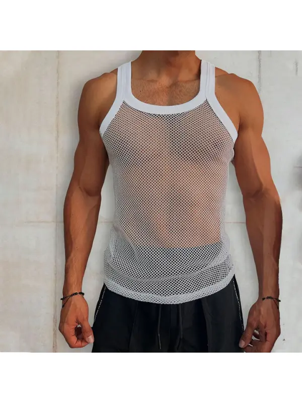Men's Plain Mesh Sleeveless Casual Vest - Aptkoi.com 