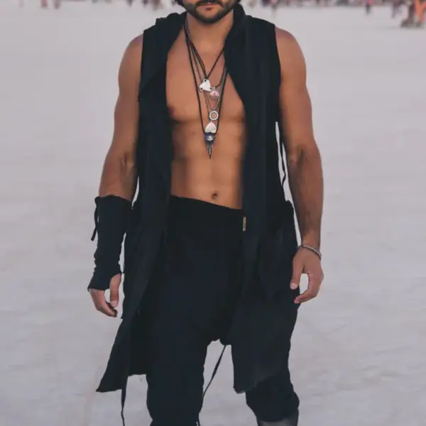 Men's Holiday Sleeveless Hooded Kimono - Chrisitina.com 