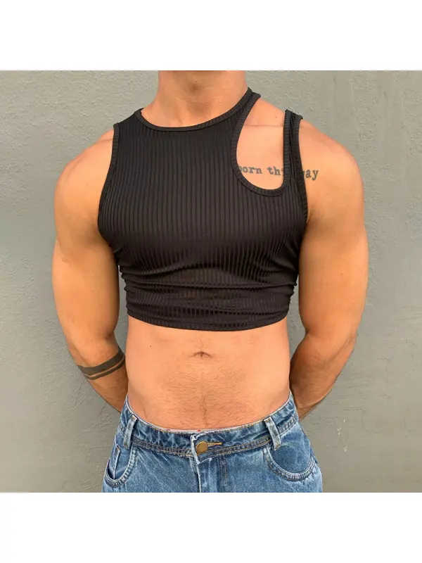 Men's Sexy Asymmetric Cropped Knit Tank Top - Anrider.com 