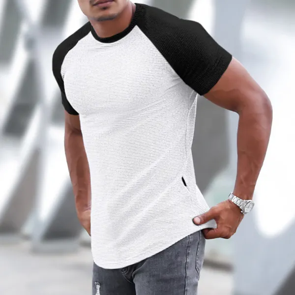 Men's Sports Short-sleeved Fitness Training T-shirt Running Top Casual Slim Round Neck Solid Color Cotton Bottoming Shir - Bustalent.com 