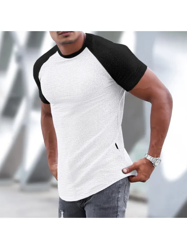 Men's Sports Short-sleeved Fitness Training T-shirt Running Top Casual Slim Round Neck Solid Color Cotton Bottoming Shir - Ootdmw.com 