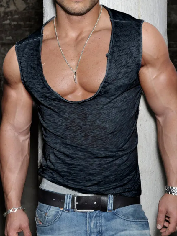 Men's Daily Basic Solid Color Vest Casual Slim V-neck Bottoming Vest - Sunshinenice.com 