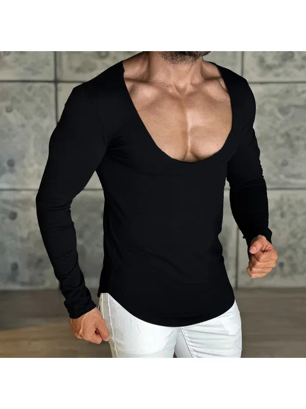 Men's Daily Basic Solid Color Long-sleeved T-shirt Slim Casual Bottoming Shirt - Timetomy.com 