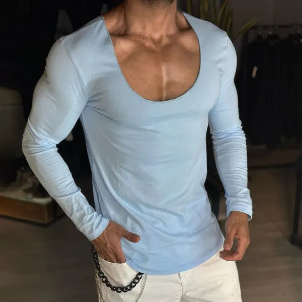 Men's Daily Basic Solid Color Long-sleeved T-shirt Slim Casual Bottoming Shirt - Spiretime.com 