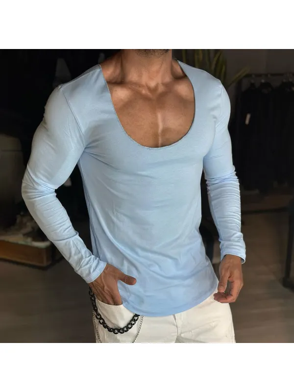 Men's Daily Basic Solid Color Long-sleeved T-shirt Slim Casual Bottoming Shirt - Timetomy.com 