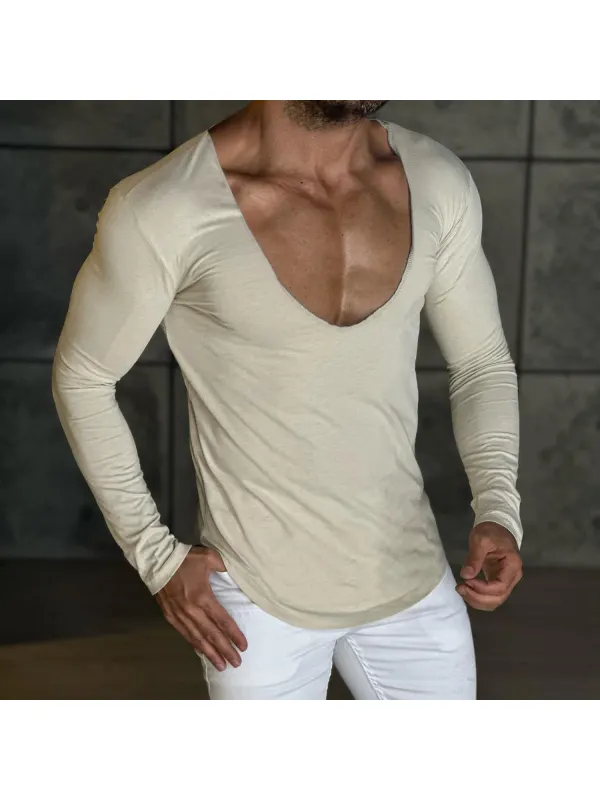 Men's Daily Basic Solid Color Long-sleeved T-shirt Slim Casual Bottoming Shirt - Ootdmw.com 