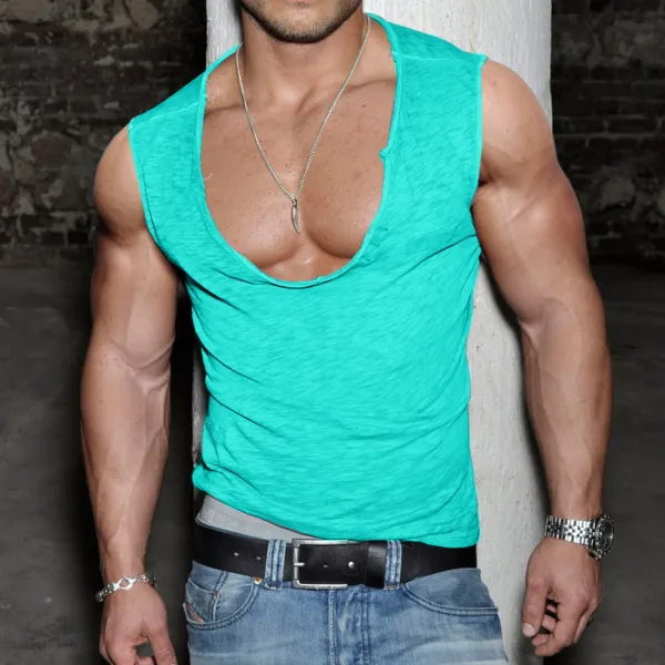 Men's Daily Basic Solid Color Vest Casual Slim V-neck Bottoming Vest - Menilyshop.com 