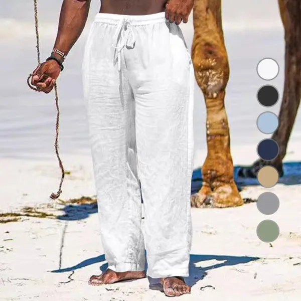 Men's Wide Leg Pants Thin Section Breathable Cotton Linen Loose Casual Beach Trousers - Keymimi.com 