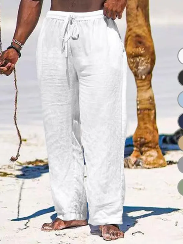 Men's Wide Leg Pants Thin Section Breathable Cotton Linen Loose Casual Beach Trousers - Wantbright.com 