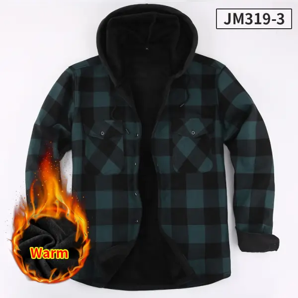 Men's Hooded Fleece Warm Jacket Long Sleeve Square Collar Casual Jacket - Spiretime.com 