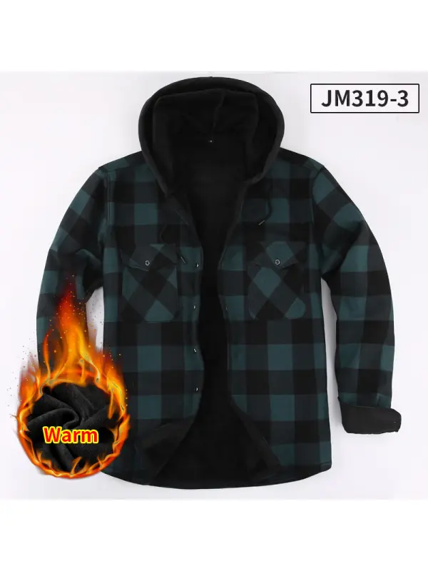 Men's Hooded Fleece Warm Jacket Long Sleeve Square Collar Casual Jacket - Anrider.com 