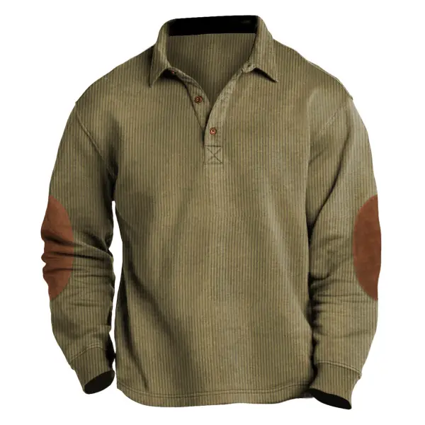 Men's Sweatshirt Vintage Corduroy Polo Collar Color Block Daily Tops - Manlyhost.com 