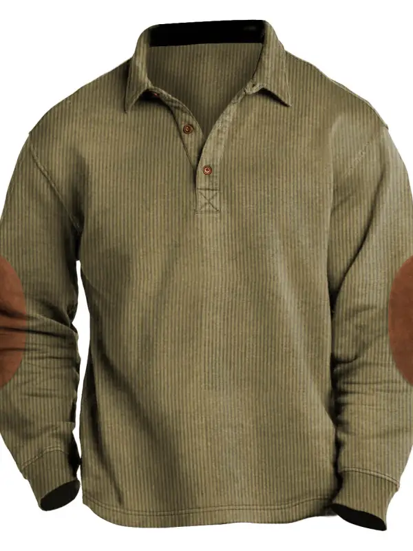 Men's Sweatshirt Vintage Corduroy Polo Collar Color Block Daily Tops - Menwyx.com 