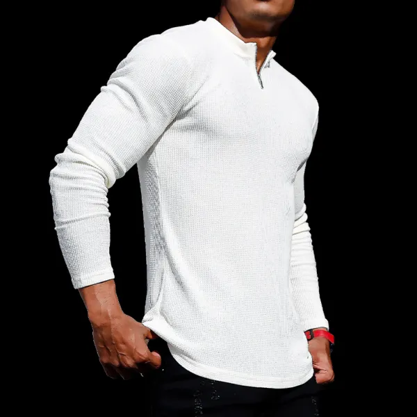 Men's Sports Long-sleeved Fitness Training Tops Outdoor Running Long-sleeved T-shirts Casual Breathable Slim Cotton Zip - Albionstyle.com 