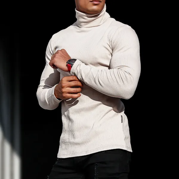 Men's Sports Long-sleeved Fitness Running T-shirt Training Elastic Top Casual Slim Solid Color Turtleneck Bottoming Shi - Albionstyle.com 