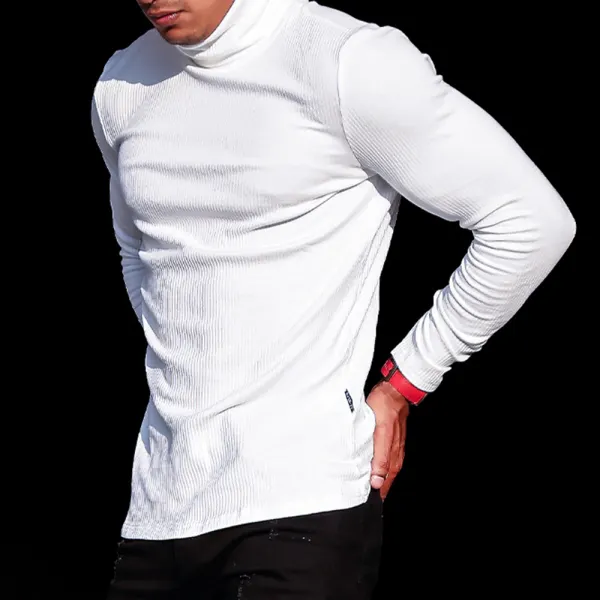 Men's Sports Long-sleeved Fitness Running T-shirt Training Elastic Top Casual Slim Solid Color Turtleneck Bottoming Shi - Albionstyle.com 