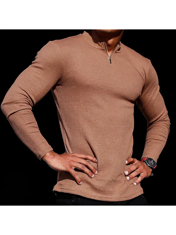 Men's Sports Long-sleeved Fitness Training Tops Outdoor Running Long-sleeved T-shirts Casual Breathable Slim Cotton Zip - Anrider.com 