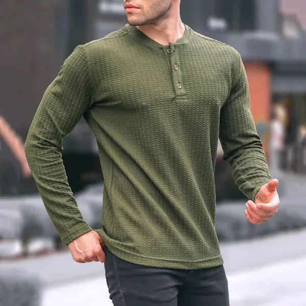 Men's Button Down Crew Neck Long Sleeve T-Shirt - Albionstyle.com 