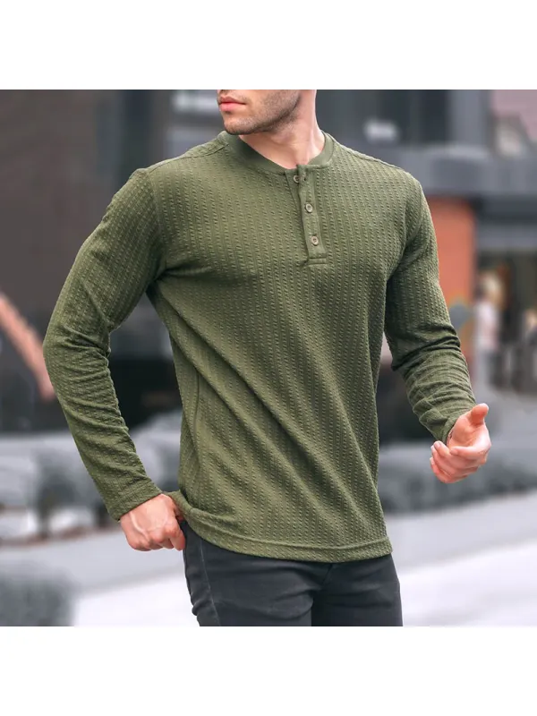 Men's Button Down Crew Neck Long Sleeve T-Shirt - Anrider.com 