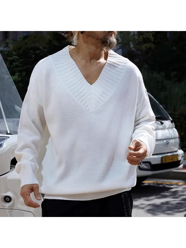 Men's V-neck Loose Knitted Casual Warm Sweater - Anrider.com 